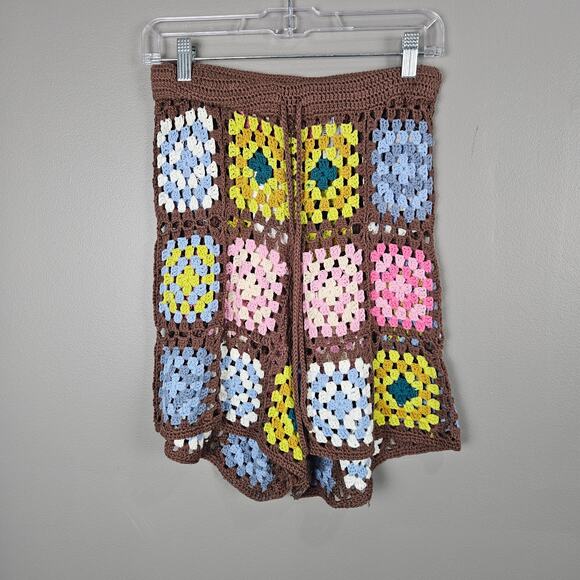 Zara Crotchet Granny Square Boho Festival Knit Colorful Shorts Size Small - Picture 1 of 7